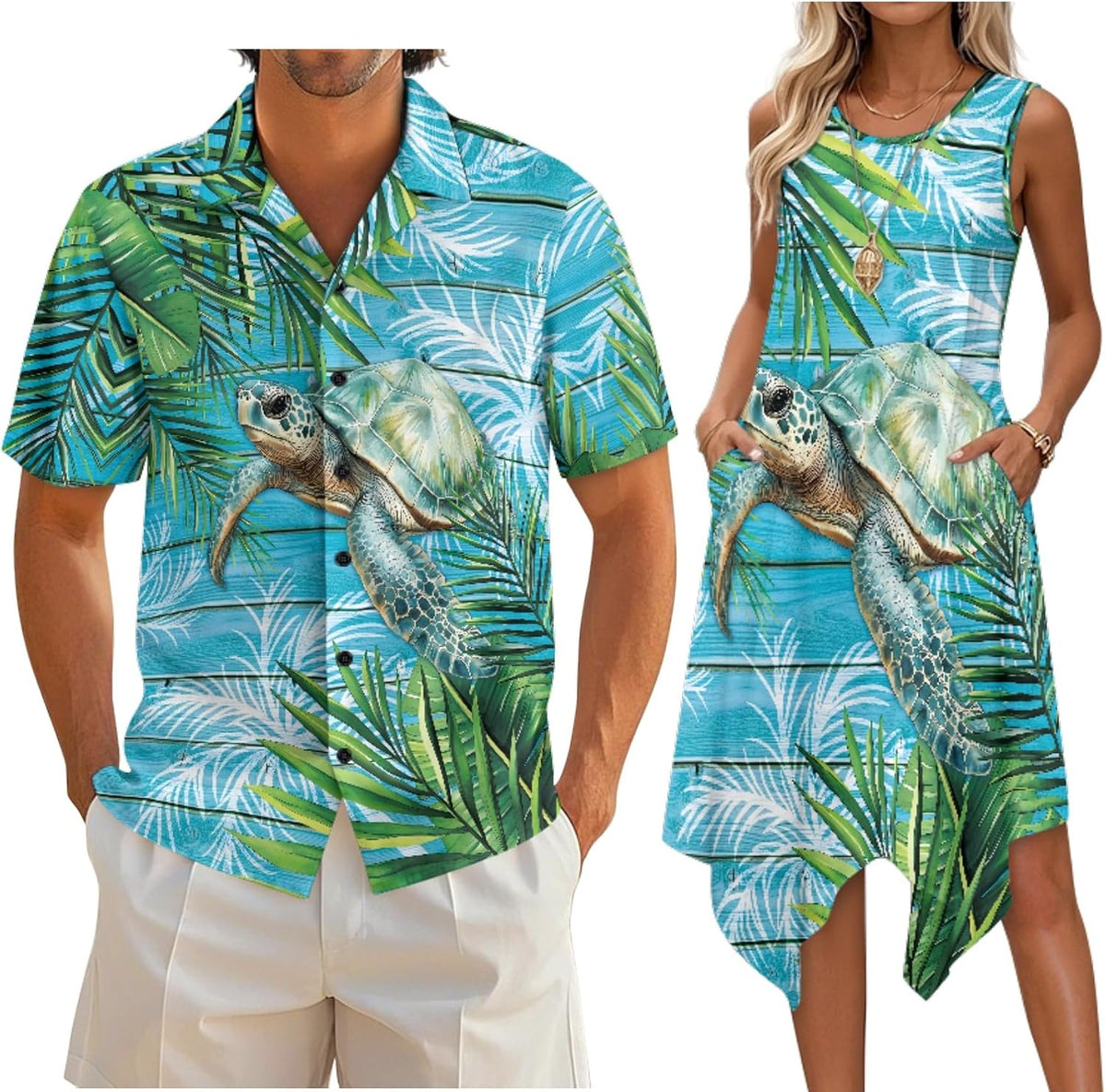 Couple Matching Outfit Hawaiian Men's Button Down Shirt Sleeveless Sundresses Dress Summer Dress for Women 2026