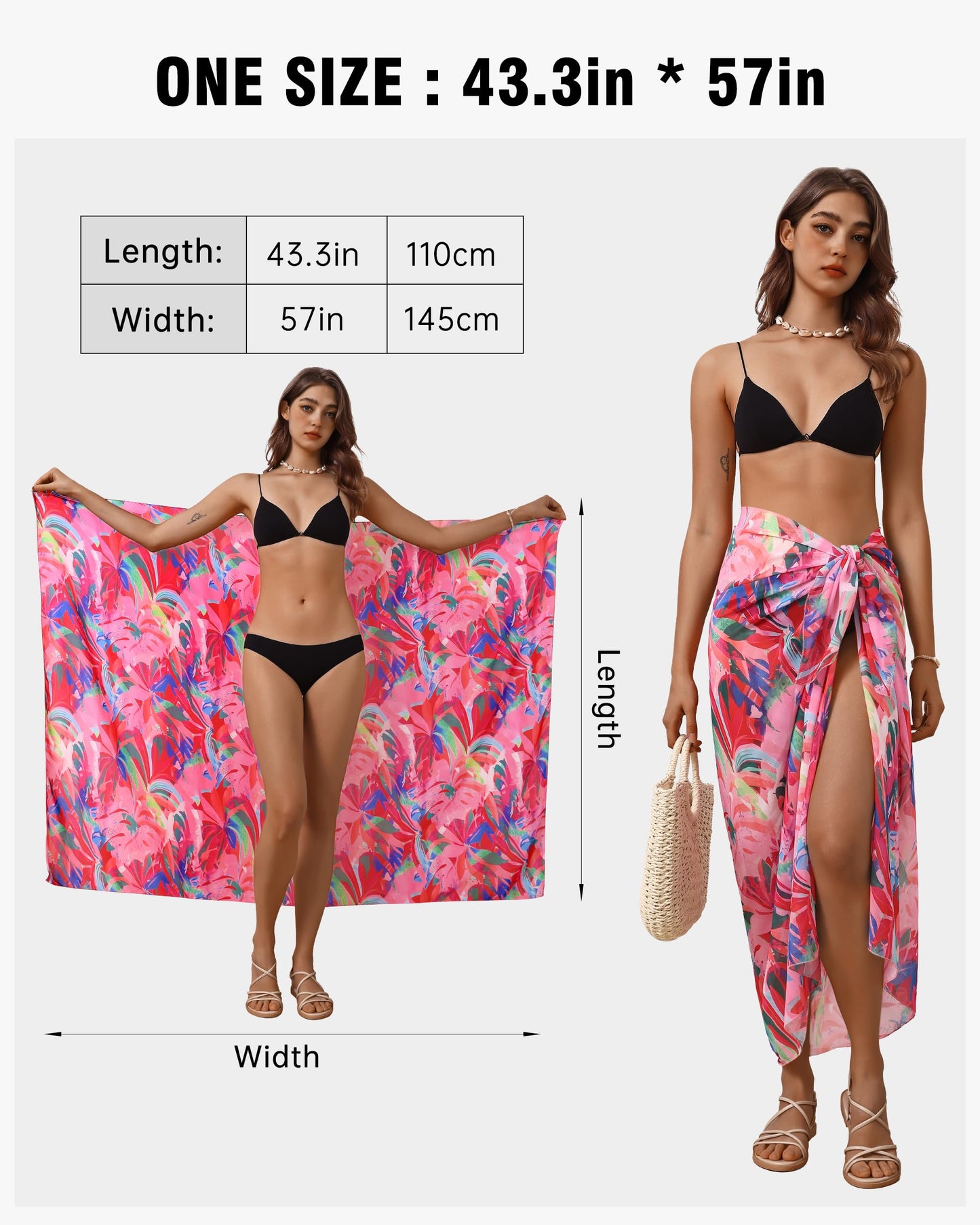 Eicolorte Womens Beach Cover Up Chiffon Sheer Bikini Beach Swimsuit Coverup Sarong Pareo Wraps for Women
