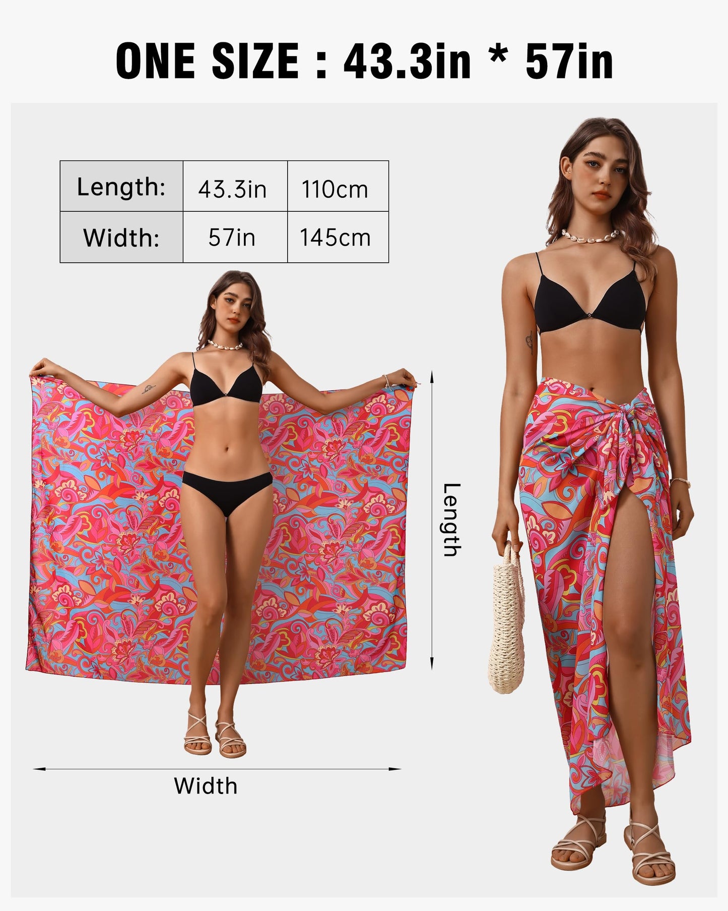 Eicolorte Womens Beach Cover Up Chiffon Sheer Bikini Beach Swimsuit Coverup Sarong Pareo Wraps for Women