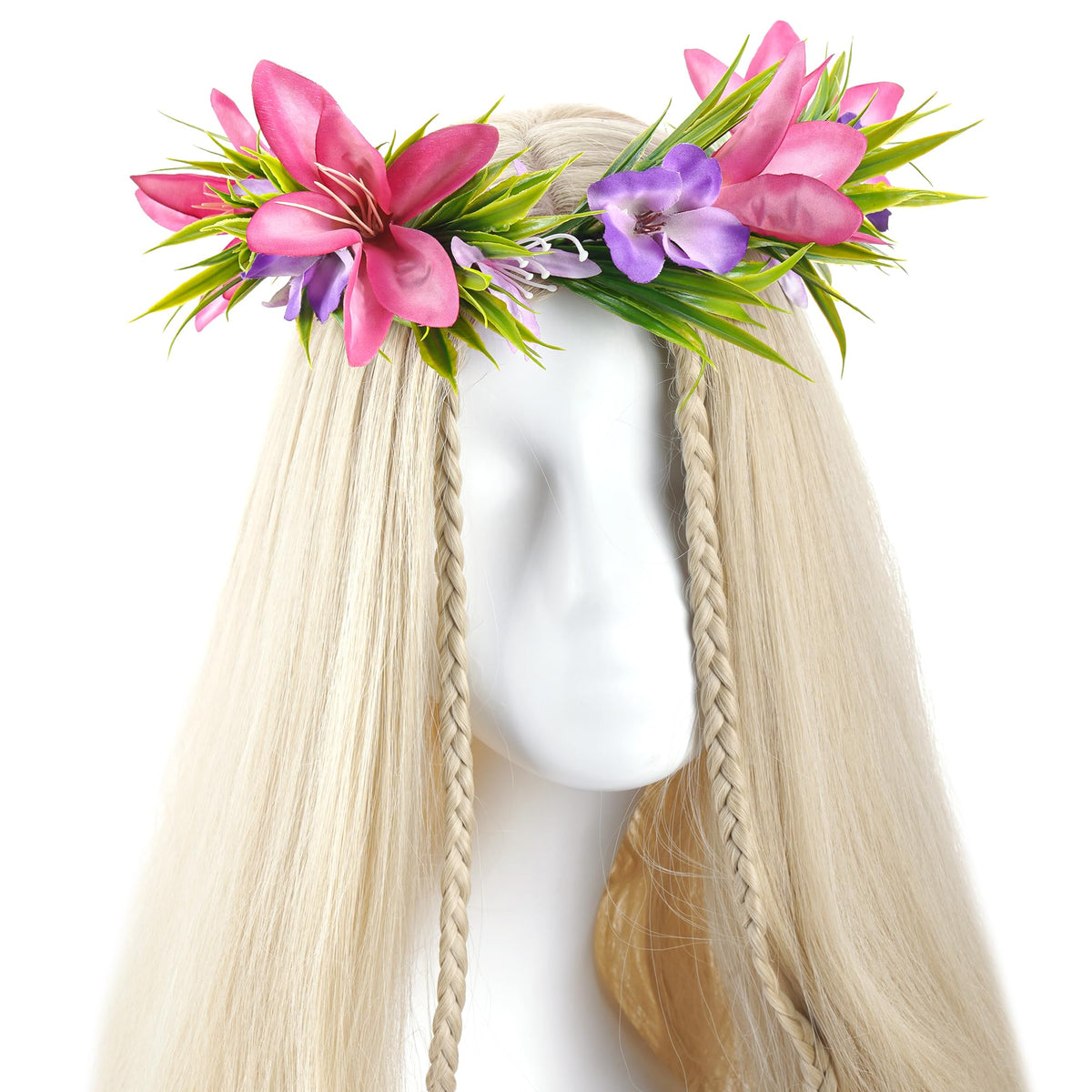 Hawaiian Leis Flower Crown, Artificial Hawaii Floral Headpiece