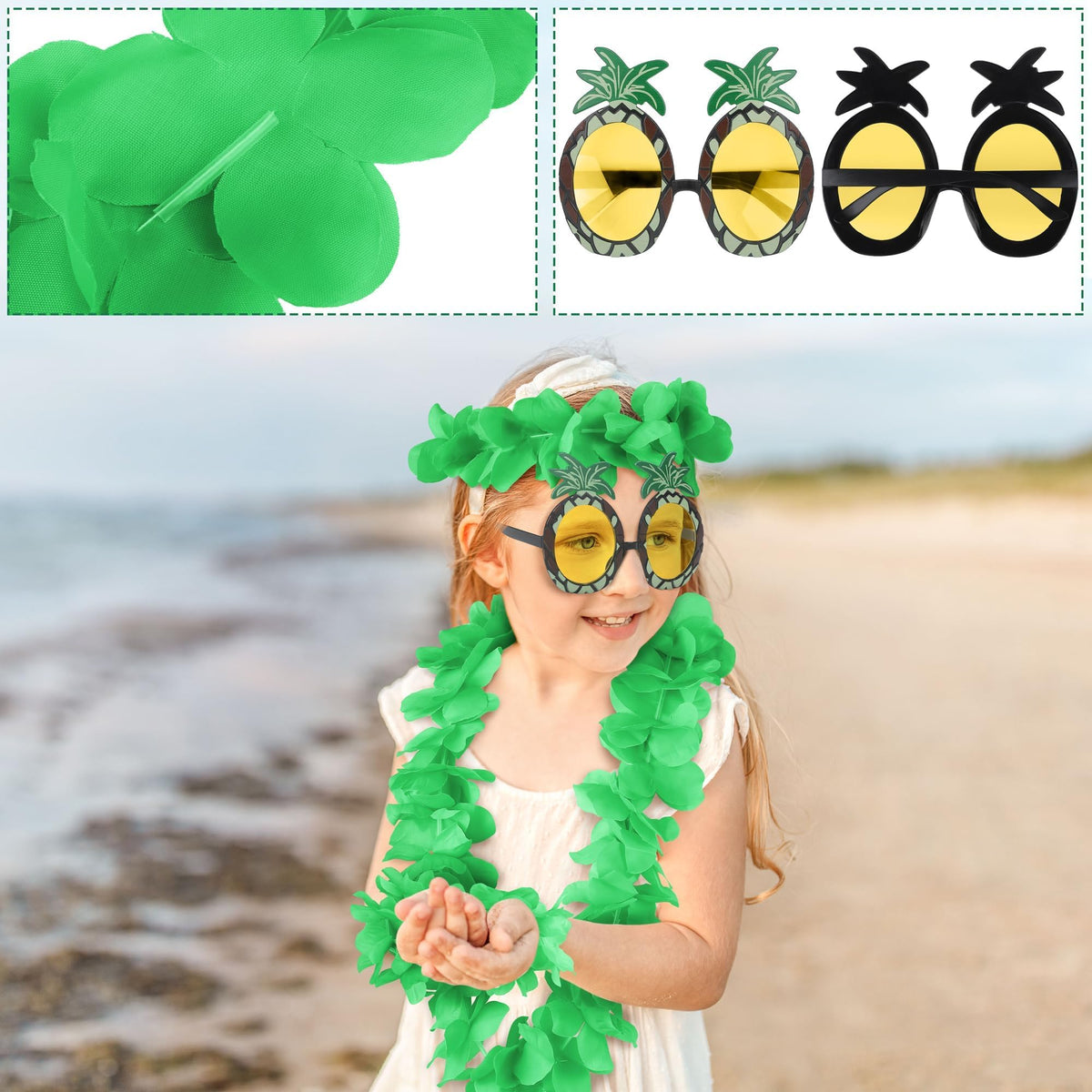 Elcoho 8 Pieces Hawaiian Hula Grass Skirt Set