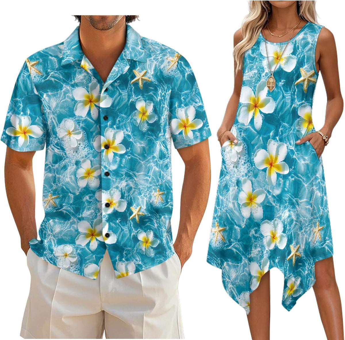 Couple Matching Outfit Hawaiian Men's Button Down Shirt Sleeveless Sundresses Dress Summer Dress for Women 2026