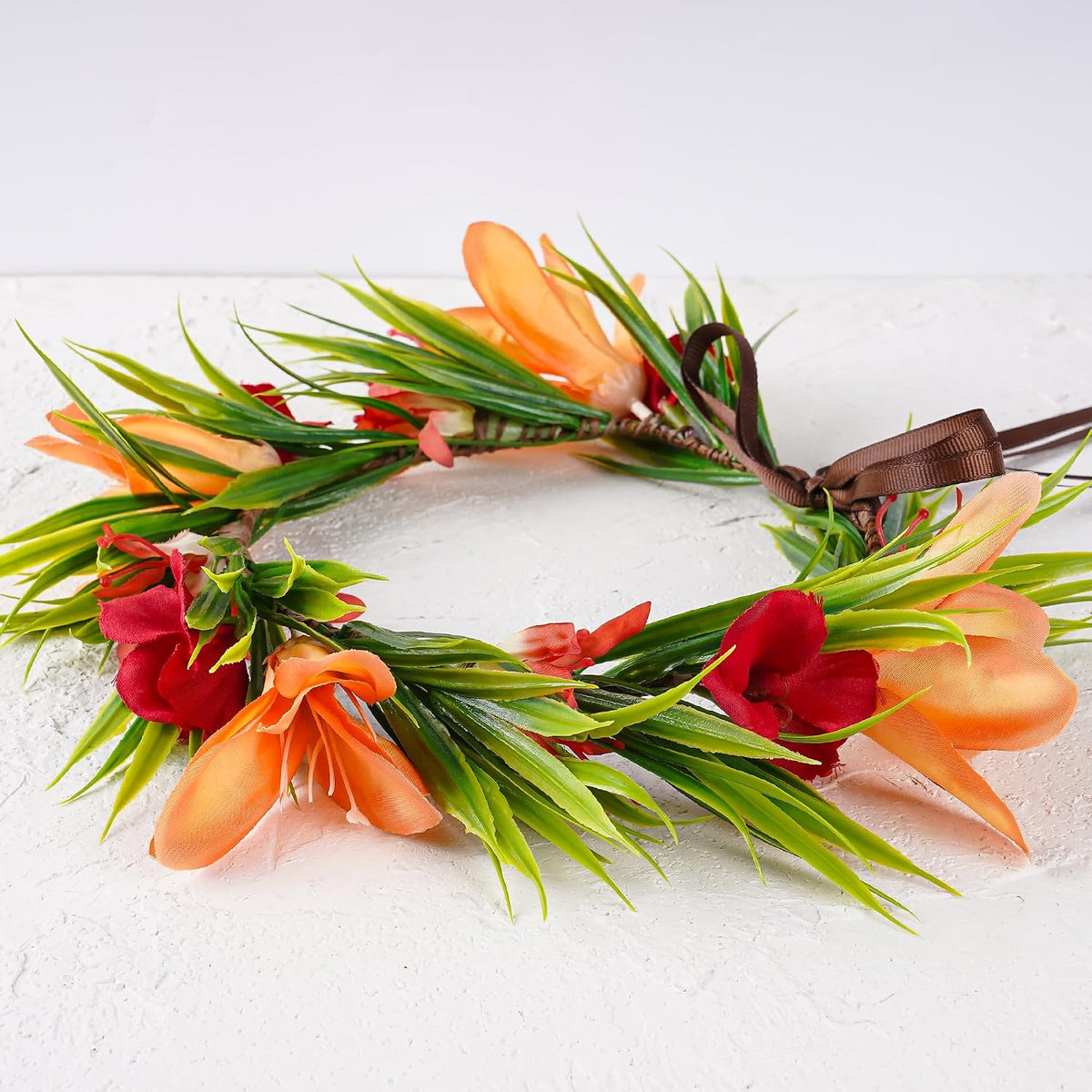 Hawaiian Leis Flower Crown, Artificial Hawaii Floral Headpiece