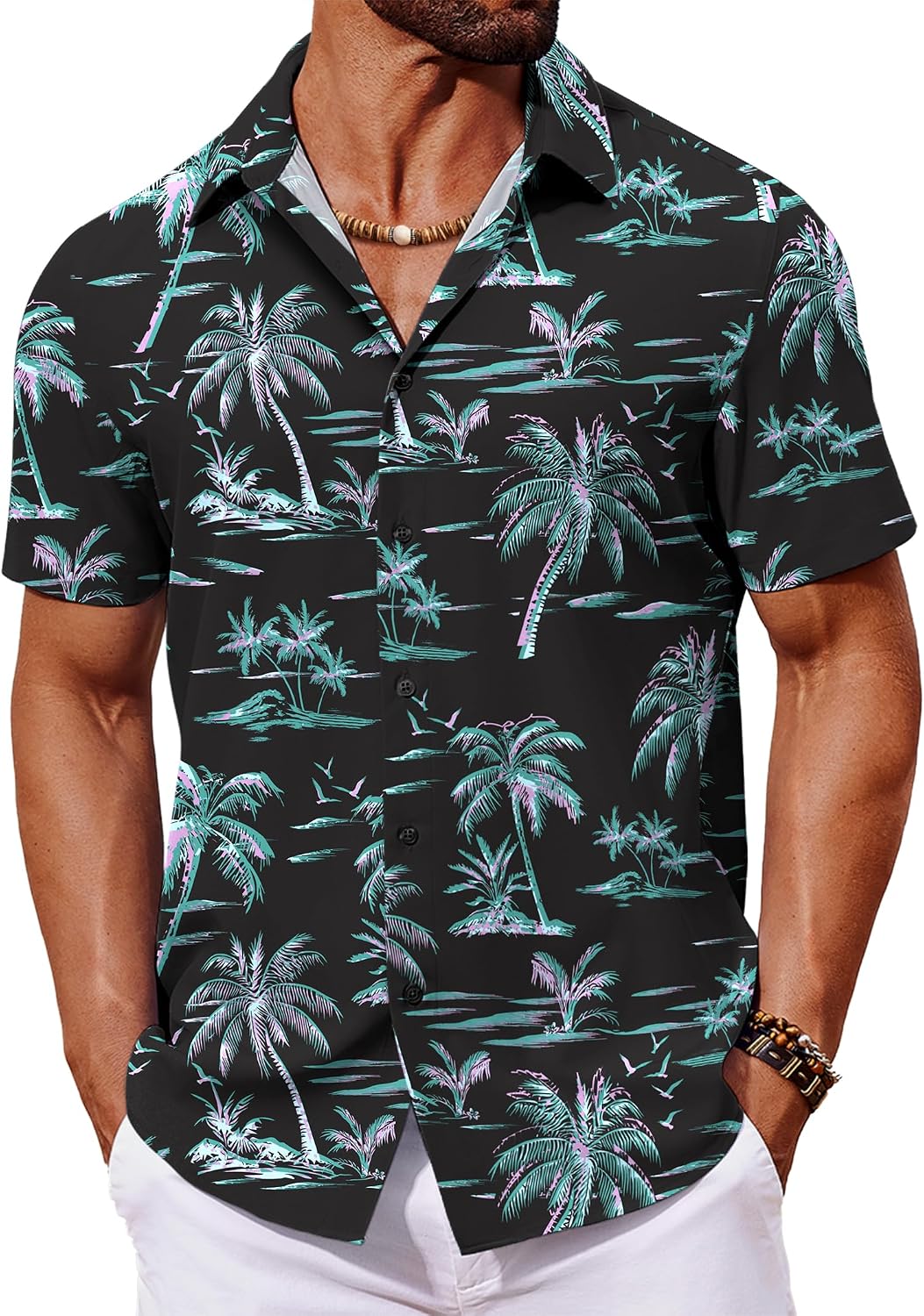 COOFANDY Mens Hawaiian Shirt Short Sleeve Button Down Shirts Tropical Floral Summer Beach Shirts