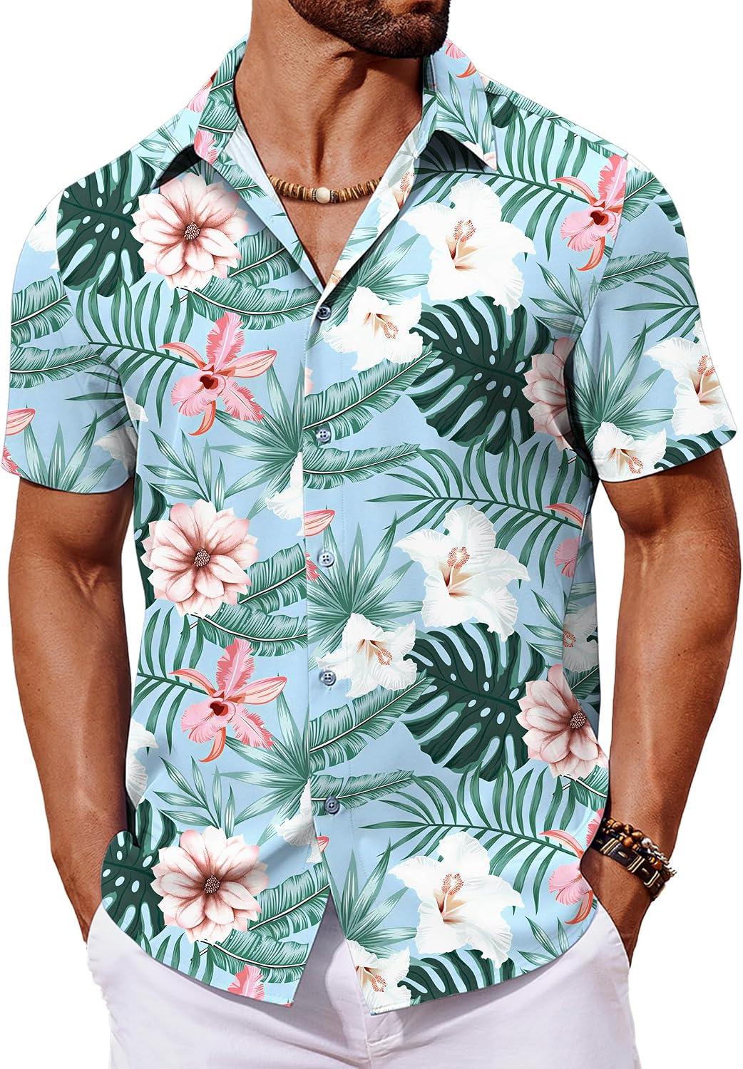 COOFANDY Mens Hawaiian Shirt Short Sleeve Button Down Shirts Tropical Floral Summer Beach Shirts