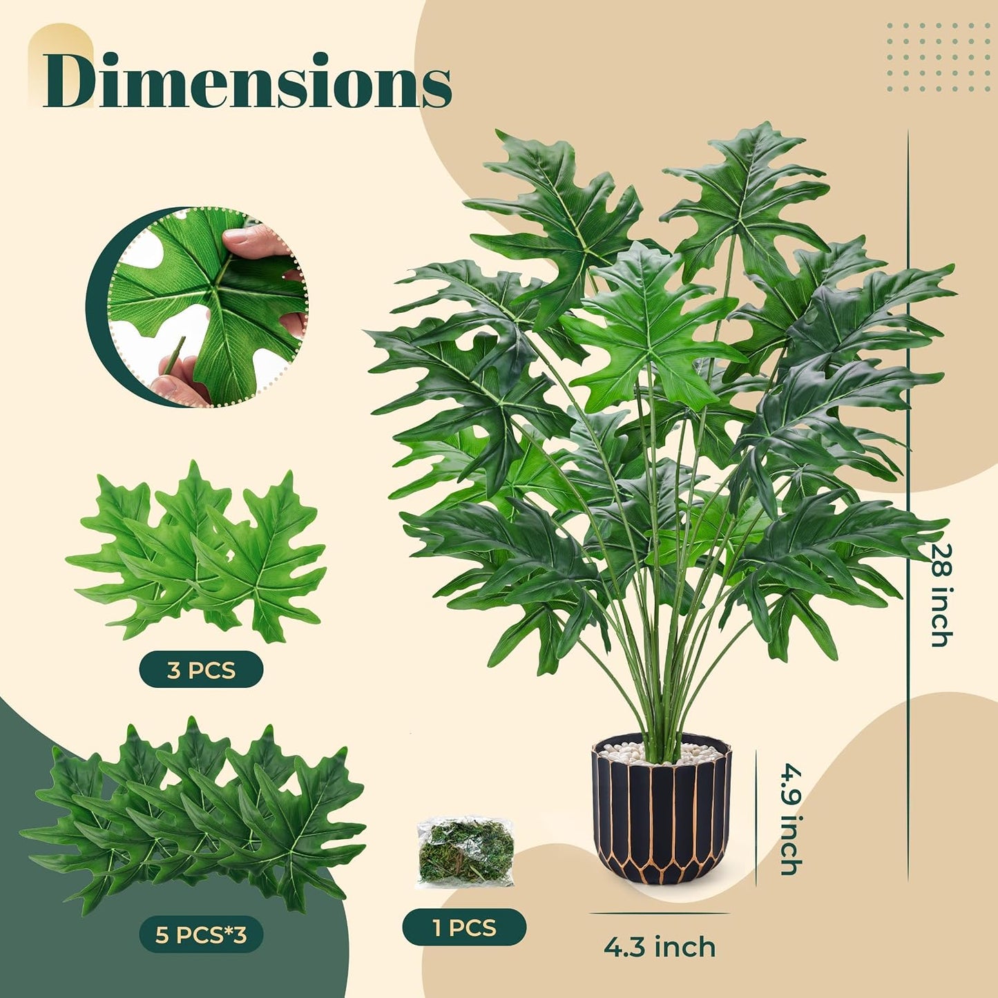 Der Rose 28" Fake Plants, Monstera Plant in Black Gold Pot for Home Decor