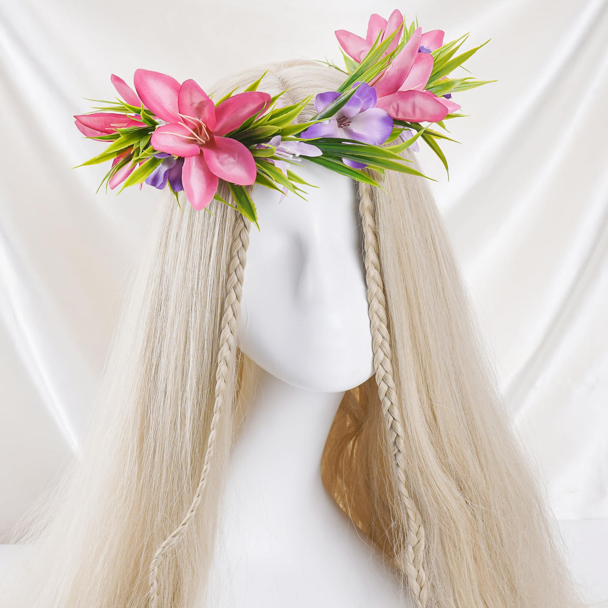 Hawaiian Leis Flower Crown, Artificial Hawaii Floral Headpiece