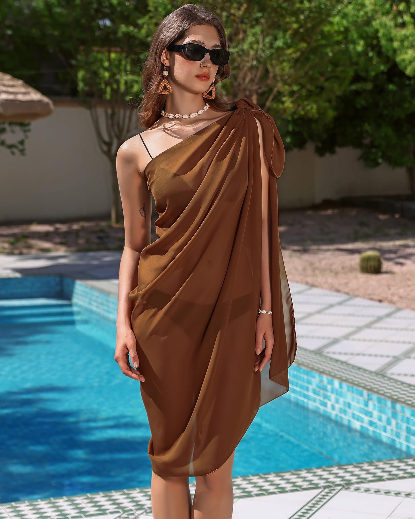 Eicolorte Womens Beach Cover Up Chiffon Sheer Bikini Beach Swimsuit Coverup Sarong Pareo Wraps for Women