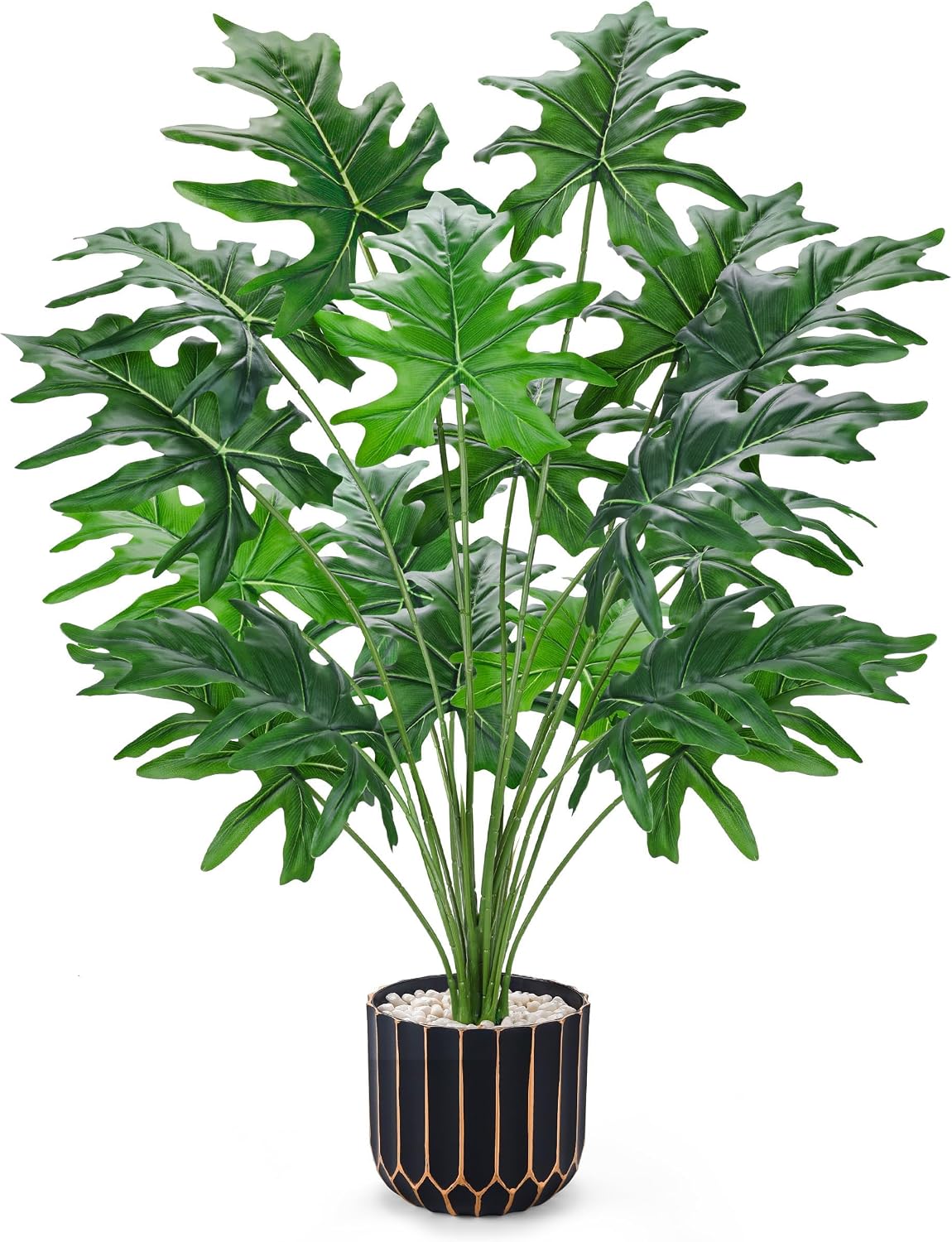Der Rose 28" Fake Plants, Monstera Plant in Black Gold Pot for Home Decor