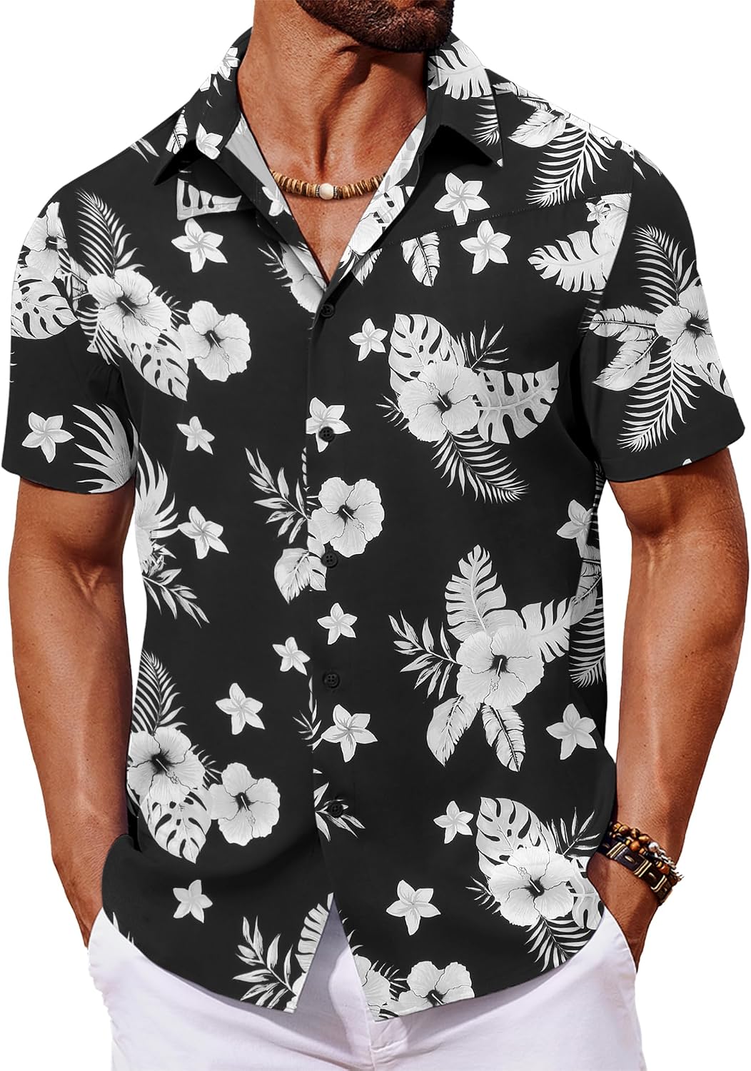 COOFANDY Mens Hawaiian Shirt Short Sleeve Button Down Shirts Tropical Floral Summer Beach Shirts
