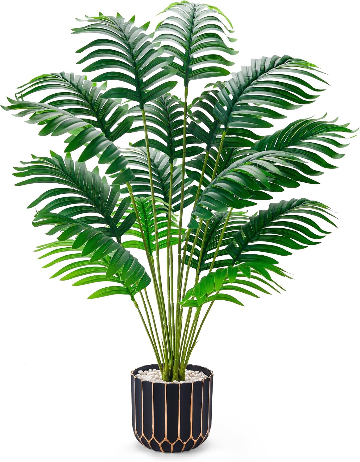 Der Rose 28" Fake Plants, Monstera Plant in Black Gold Pot for Home Decor