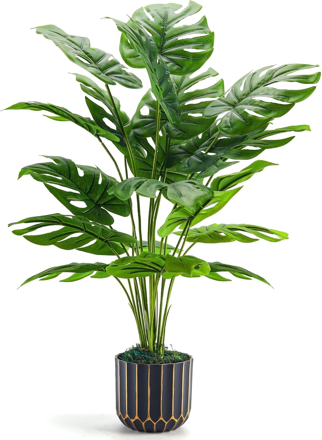 Der Rose 28" Fake Plants, Monstera Plant in Black Gold Pot for Home Decor