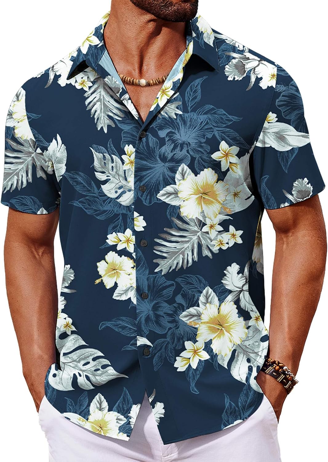 COOFANDY Mens Hawaiian Shirt Short Sleeve Button Down Shirts Tropical Floral Summer Beach Shirts