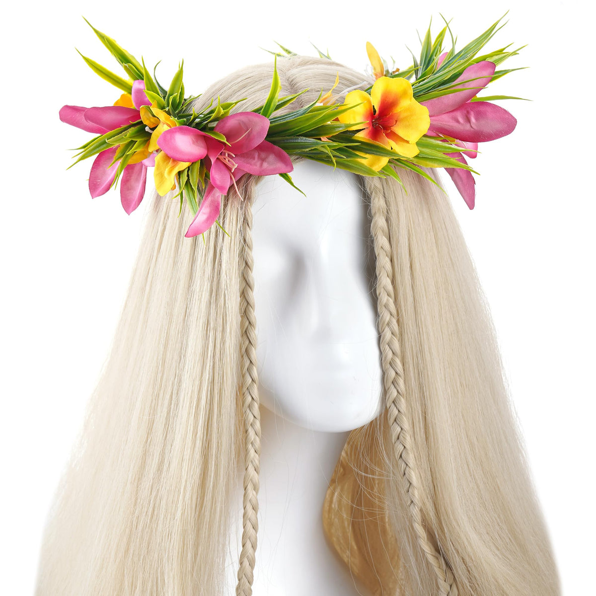 Hawaiian Leis Flower Crown, Artificial Hawaii Floral Headpiece