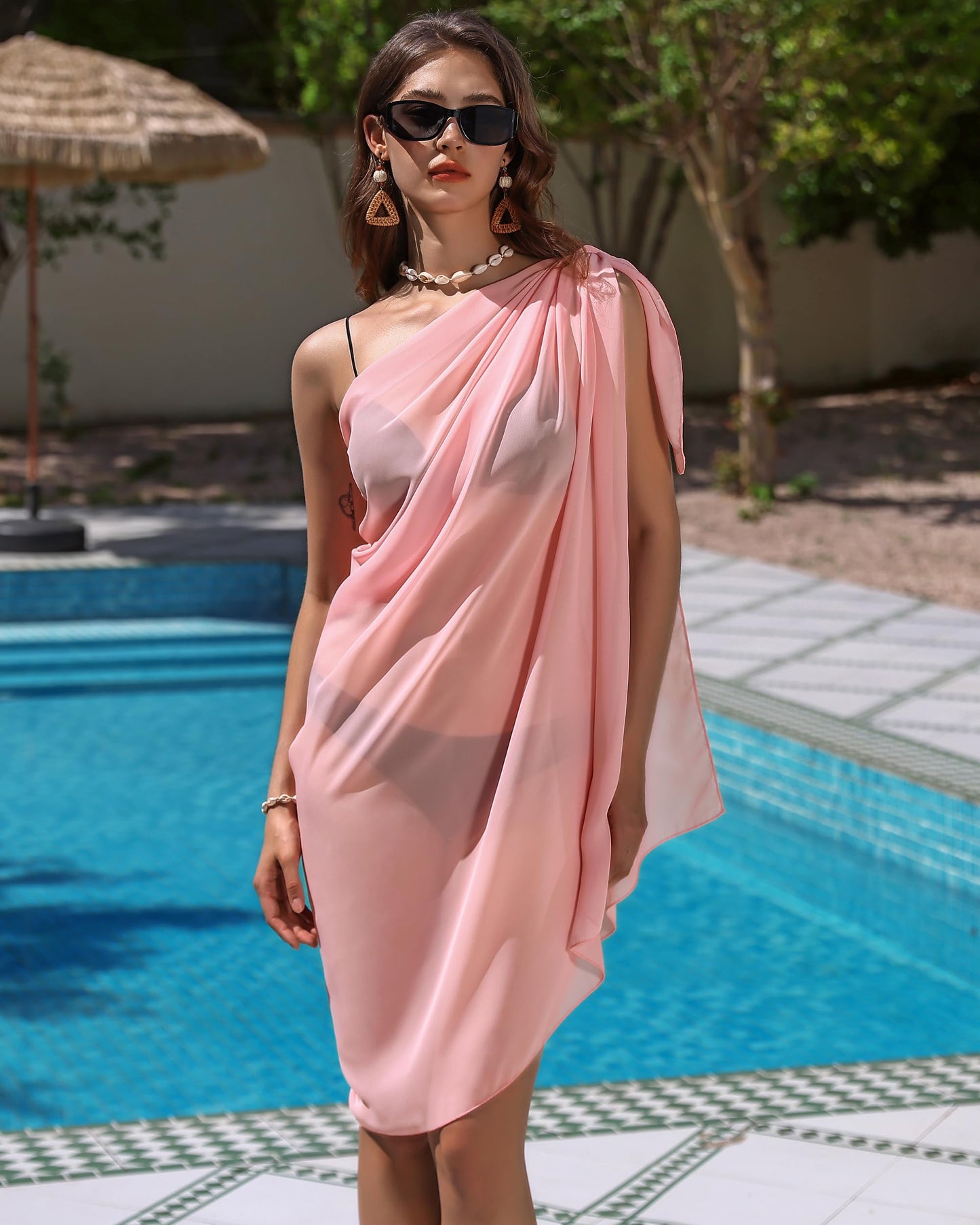 Eicolorte Womens Beach Cover Up Chiffon Sheer Bikini Beach Swimsuit Coverup Sarong Pareo Wraps for Women