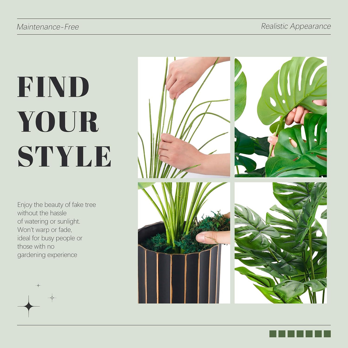 Der Rose 28" Fake Plants, Monstera Plant in Black Gold Pot for Home Decor