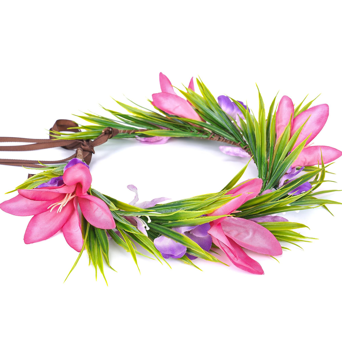 Hawaiian Leis Flower Crown, Artificial Hawaii Floral Headpiece