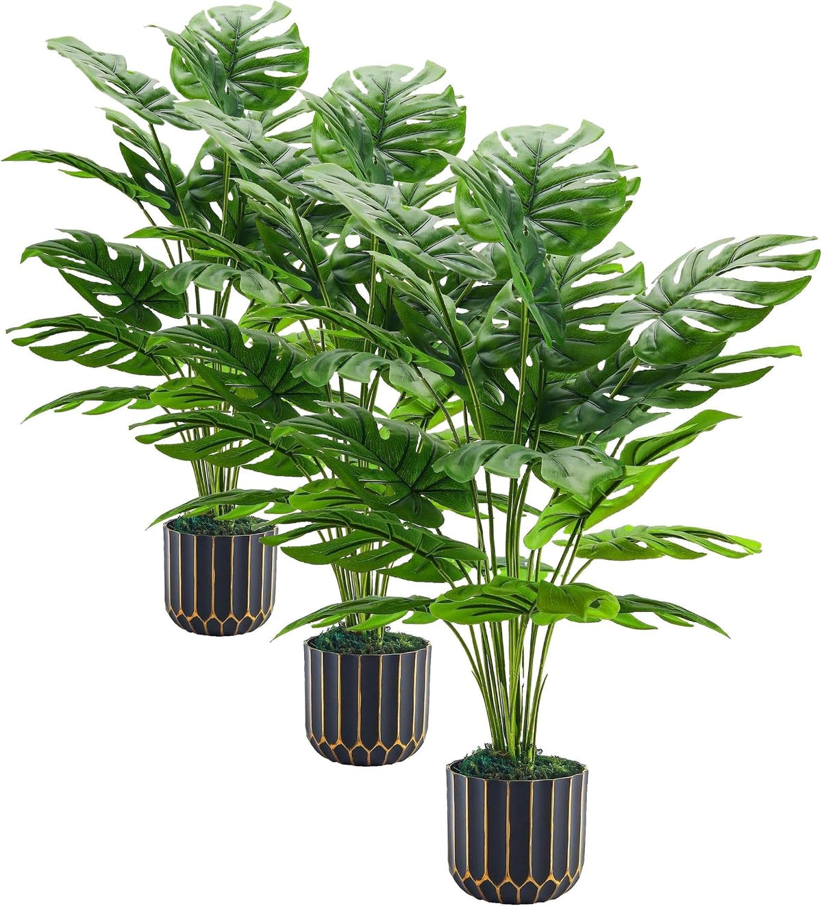 Der Rose 28" Fake Plants, Monstera Plant in Black Gold Pot for Home Decor