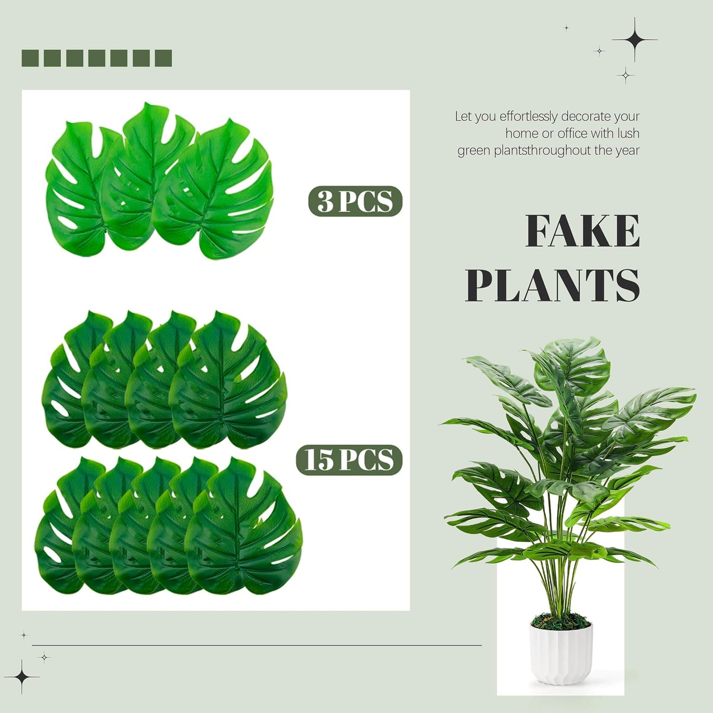 Der Rose 28" Fake Plants, Monstera Plant in Black Gold Pot for Home Decor