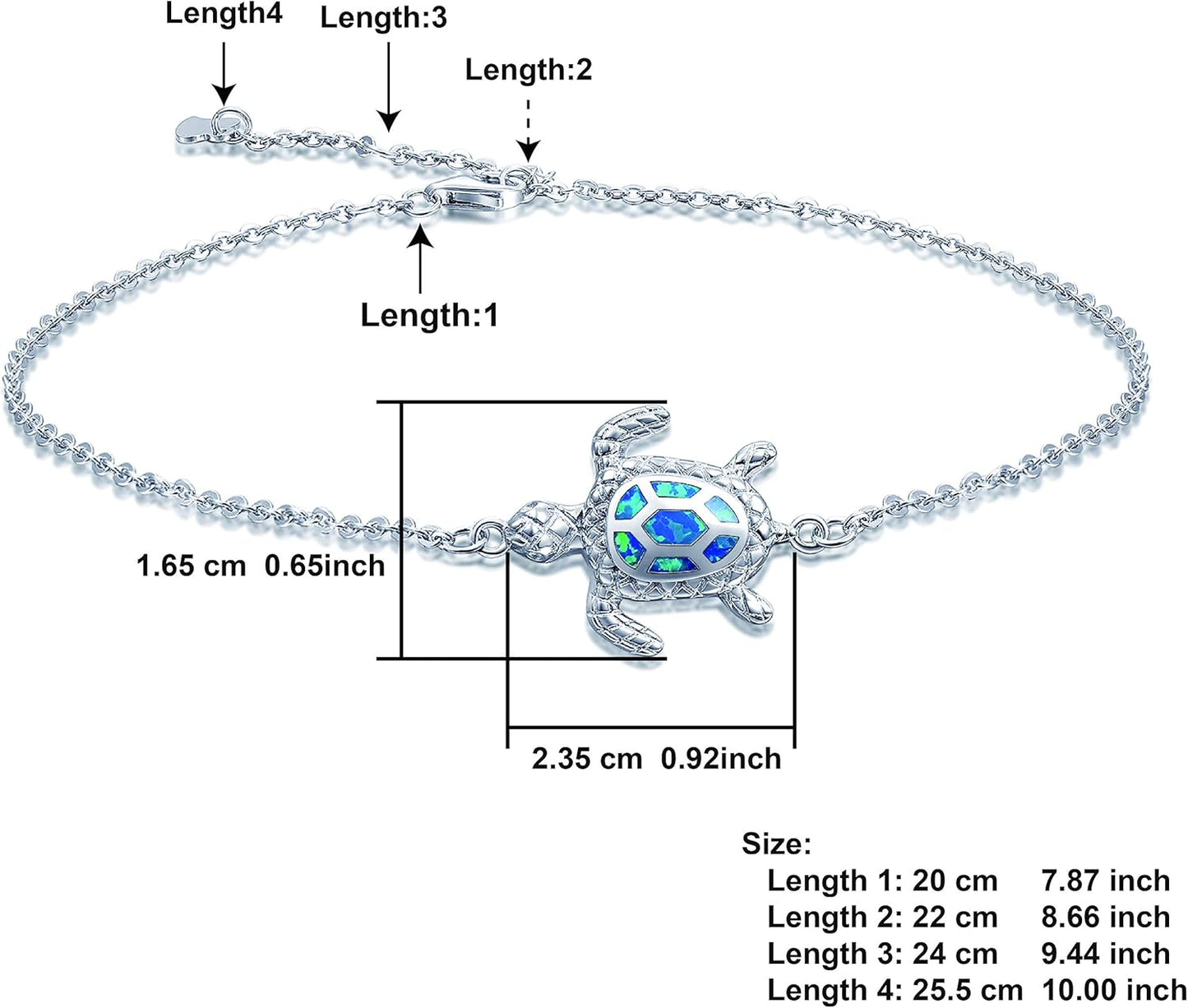 Blue Opal Sea Turtle Ankle Sterling Silver Anklet Fine Jewelry for Women Gifts 4 Level Adjustable Anklet (Large Bracelet) - Hawaiian Flair
