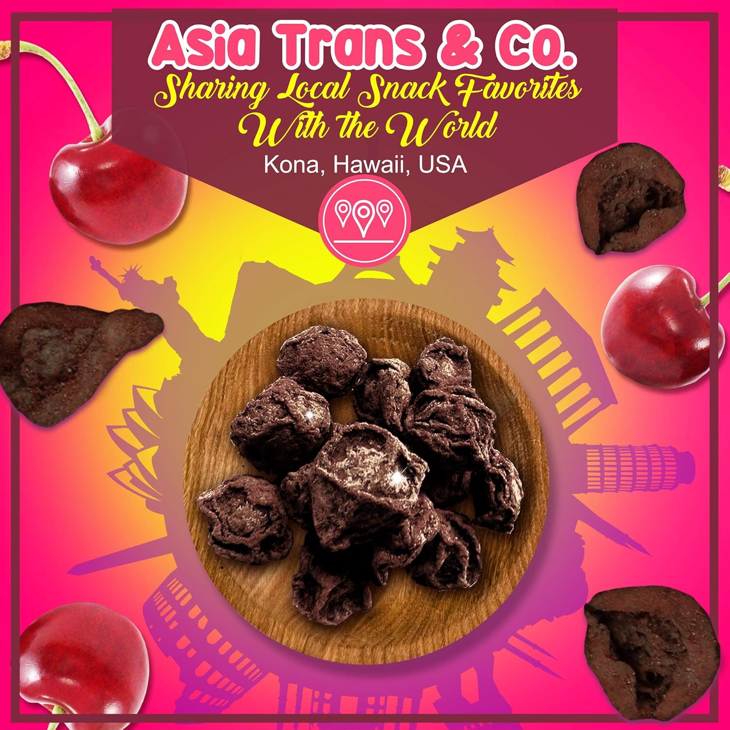 Asia Trans Seedless Li Hing Mui Cherry | Hawaiian Favorite | Naturally Sweet Dried Fruit Candy with Asian Plum Powder - Hawaiian Flair