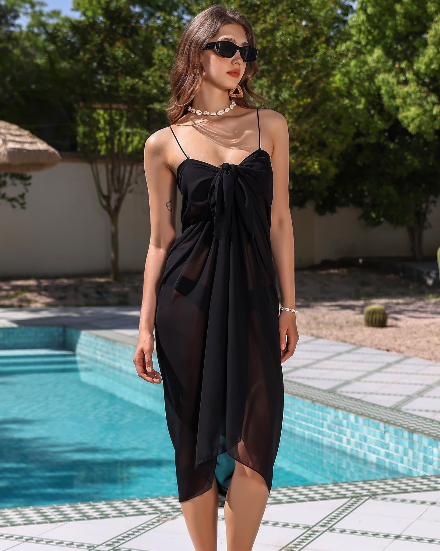 Eicolorte Womens Beach Cover Up Chiffon Sheer Bikini Beach Swimsuit Coverup Sarong Pareo Wraps for Women
