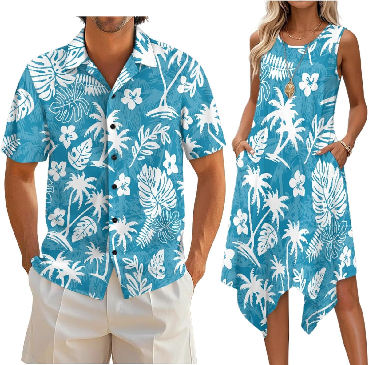 Couple Matching Outfit Hawaiian Men's Button Down Shirt Sleeveless Sundresses Dress Summer Dress for Women 2026