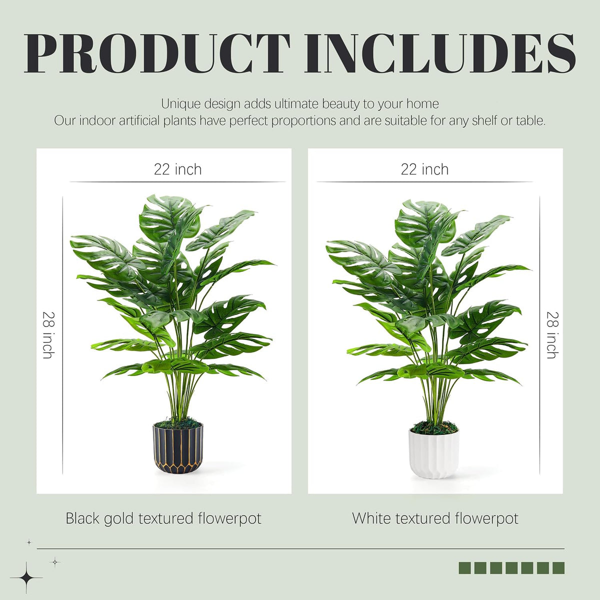 Der Rose 28" Fake Plants, Monstera Plant in Black Gold Pot for Home Decor
