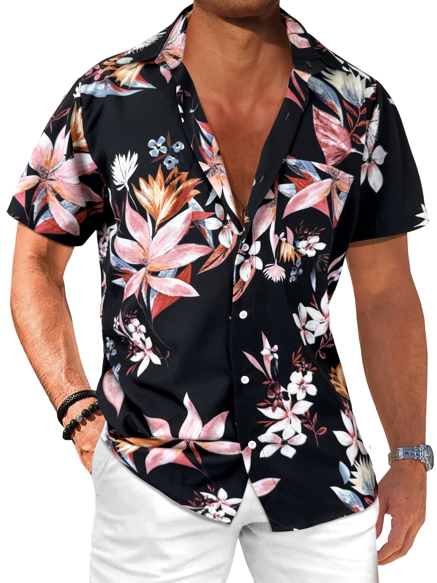 Comdecevis Men's Hawaiian Floral Shirts Short Sleeve Button Down Tropical Summer Beach Shirts - Hawaiian Flair