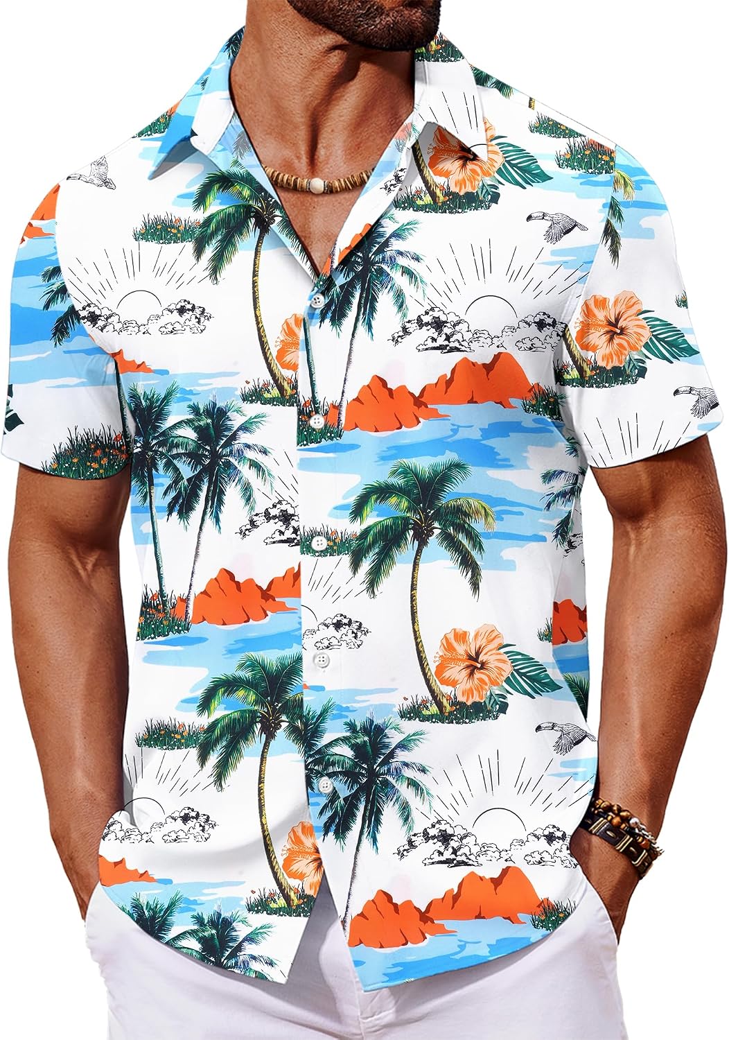 COOFANDY Mens Hawaiian Shirt Short Sleeve Button Down Shirts Tropical Floral Summer Beach Shirts