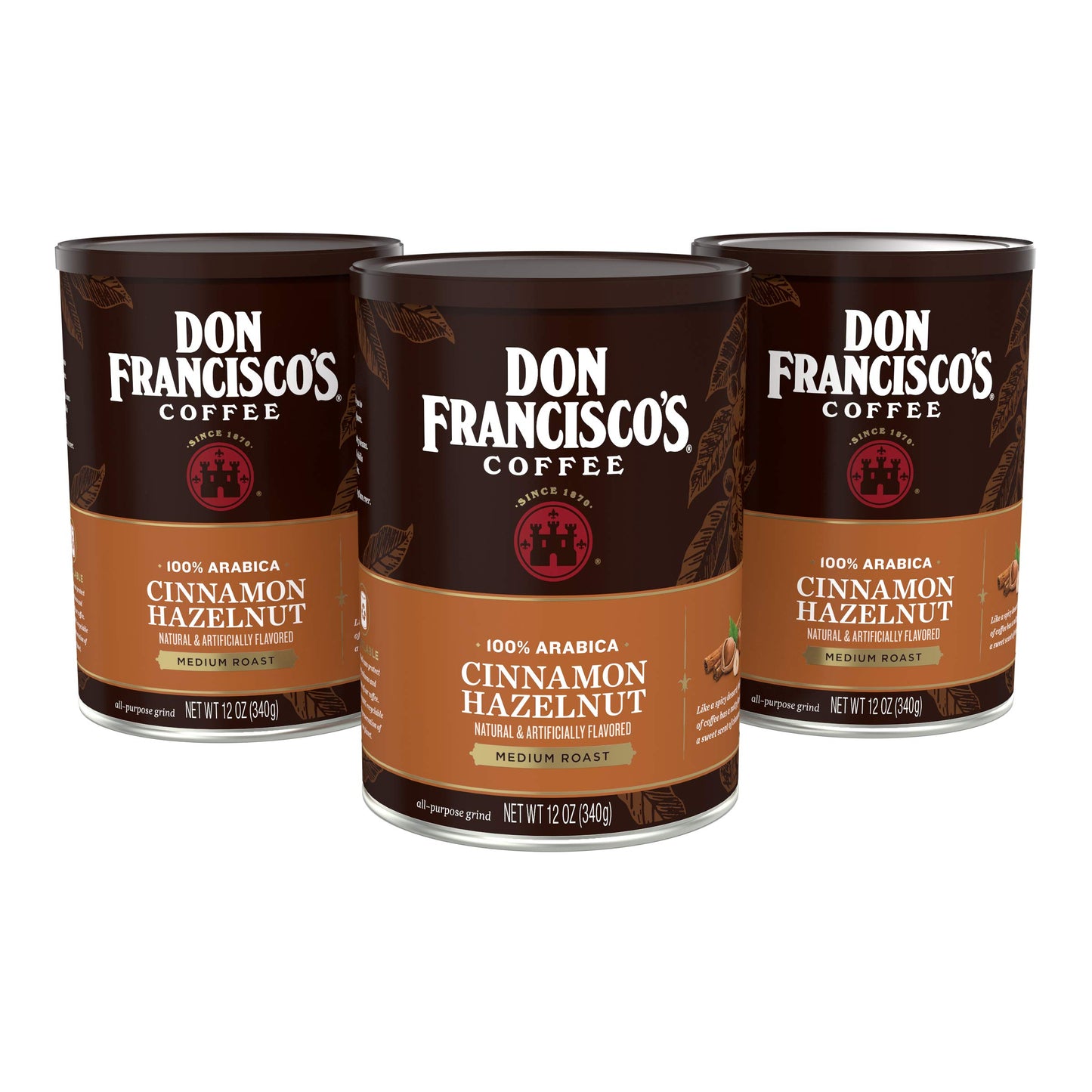 Don Francisco's Hawaiian Hazelnut Ground Flavored Coffee: Rich, Aromatic 100% Arabica Beans - (3 x 12 oz Recyclable Cans) - Hawaiian Flair