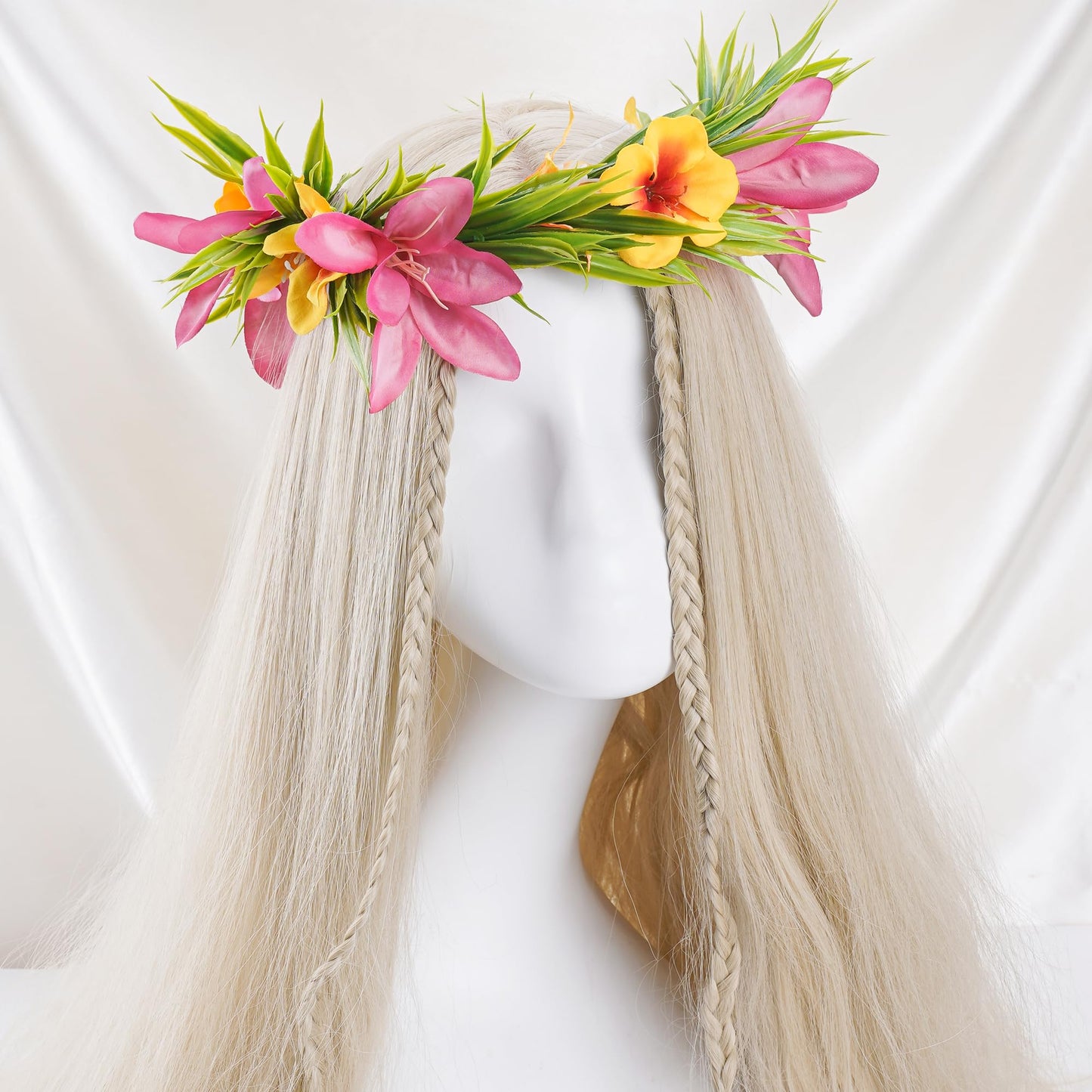 Hawaiian Leis Flower Crown, Artificial Hawaii Floral Headpiece