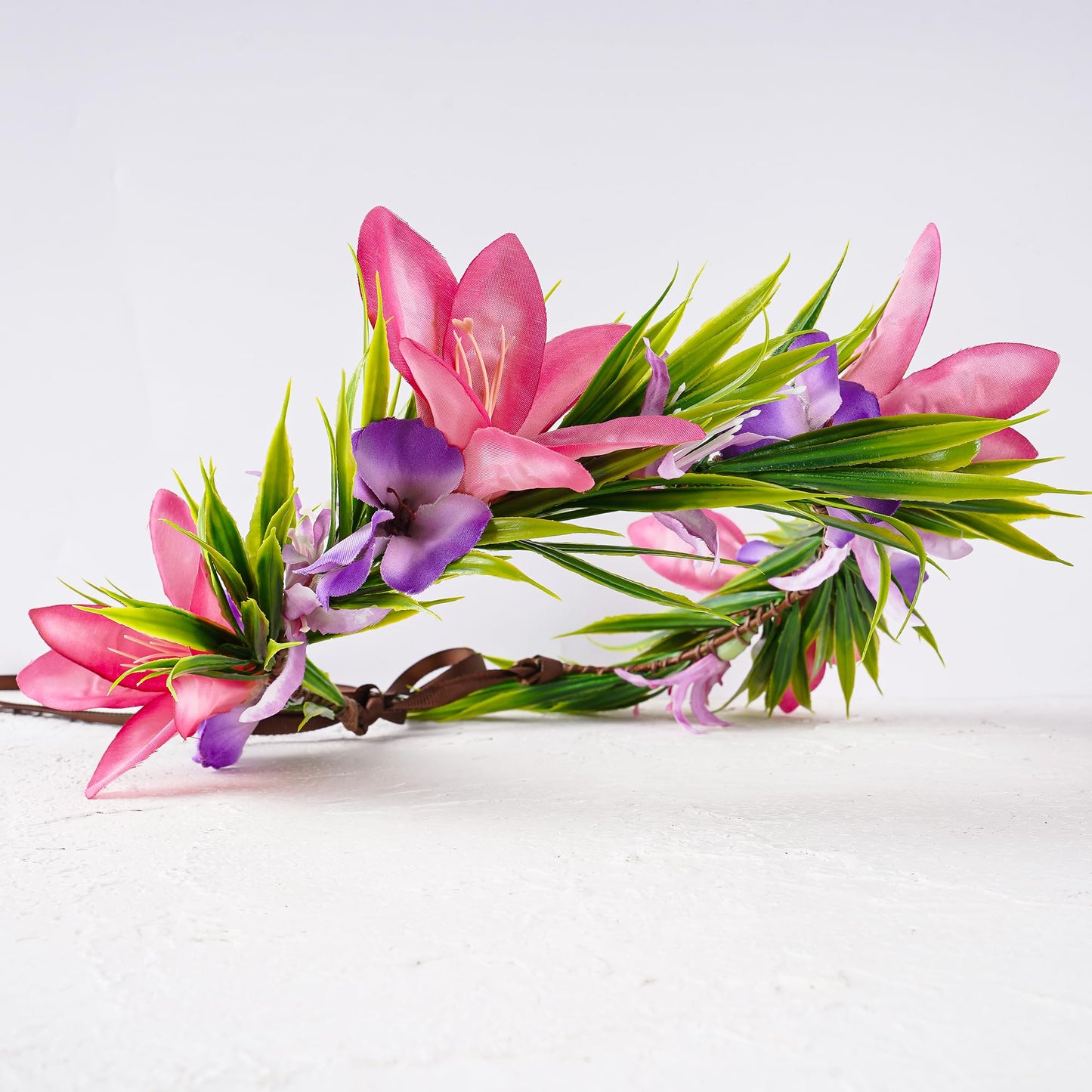 Hawaiian Leis Flower Crown, Artificial Hawaii Floral Headpiece