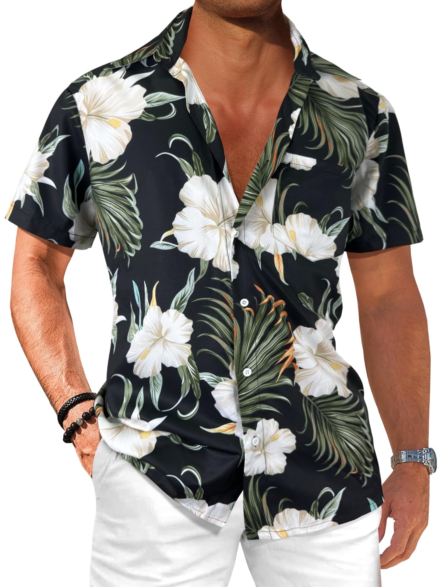 Comdecevis Men's Hawaiian Floral Shirts Short Sleeve Button Down Tropical Summer Beach Shirts - Hawaiian Flair