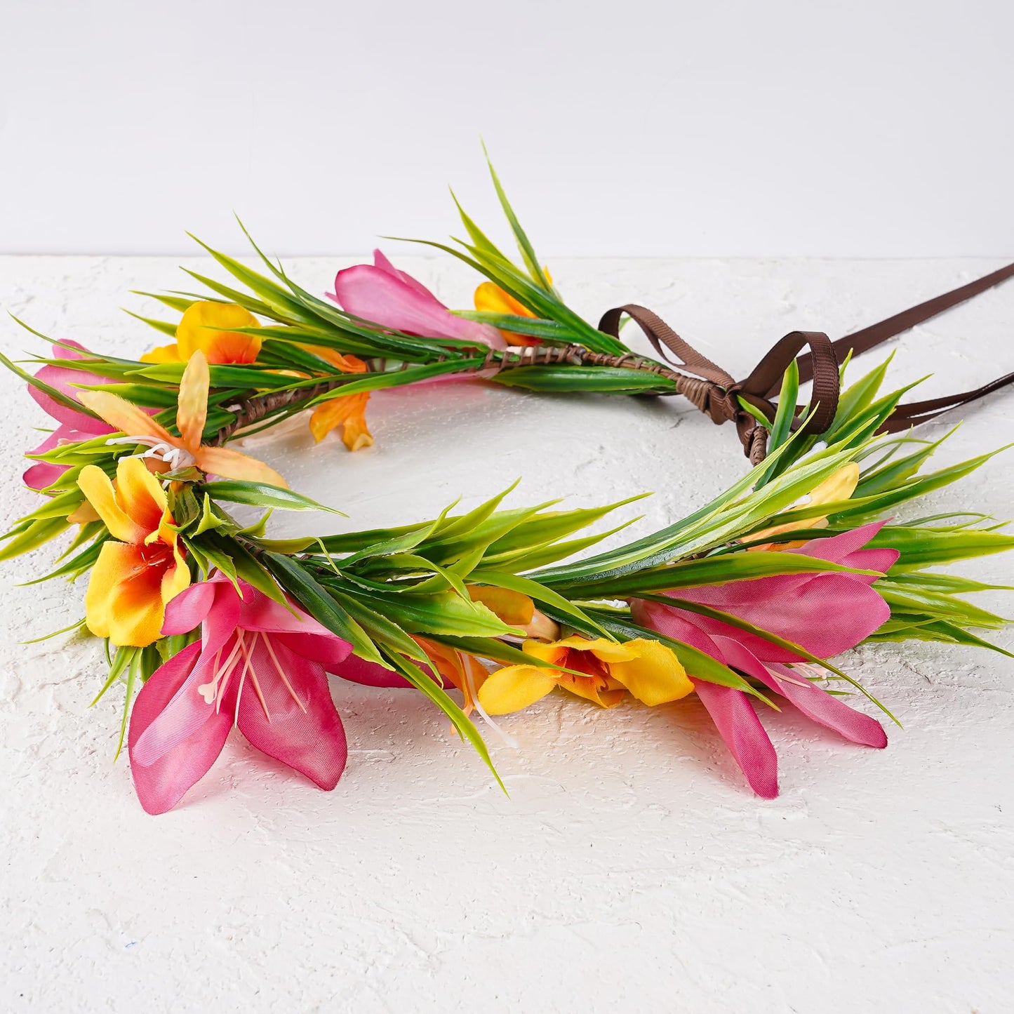 Hawaiian Leis Flower Crown, Artificial Hawaii Floral Headpiece