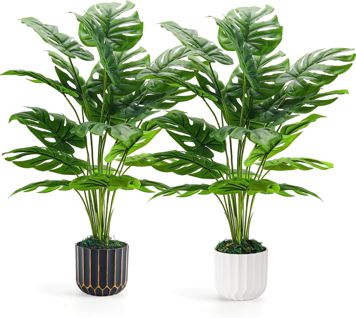 Der Rose 28" Fake Plants, Monstera Plant in Black Gold Pot for Home Decor
