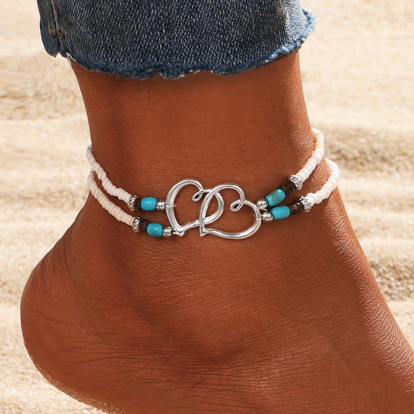 Shell Ankle Bracelet Set for Women, 14K Gold Boho Bead Adjustable Anklet, Hawaiian Beach Seashell Pearl Heart Starfish Conch Foot Jewelry Gifts - Hawaiian Flair
