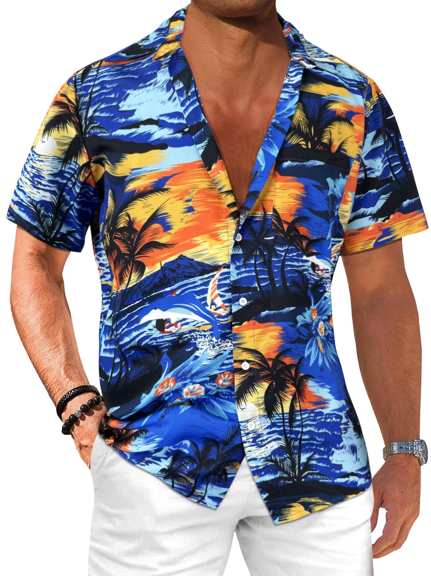 Comdecevis Men's Hawaiian Floral Shirts Short Sleeve Button Down Tropical Summer Beach Shirts - Hawaiian Flair