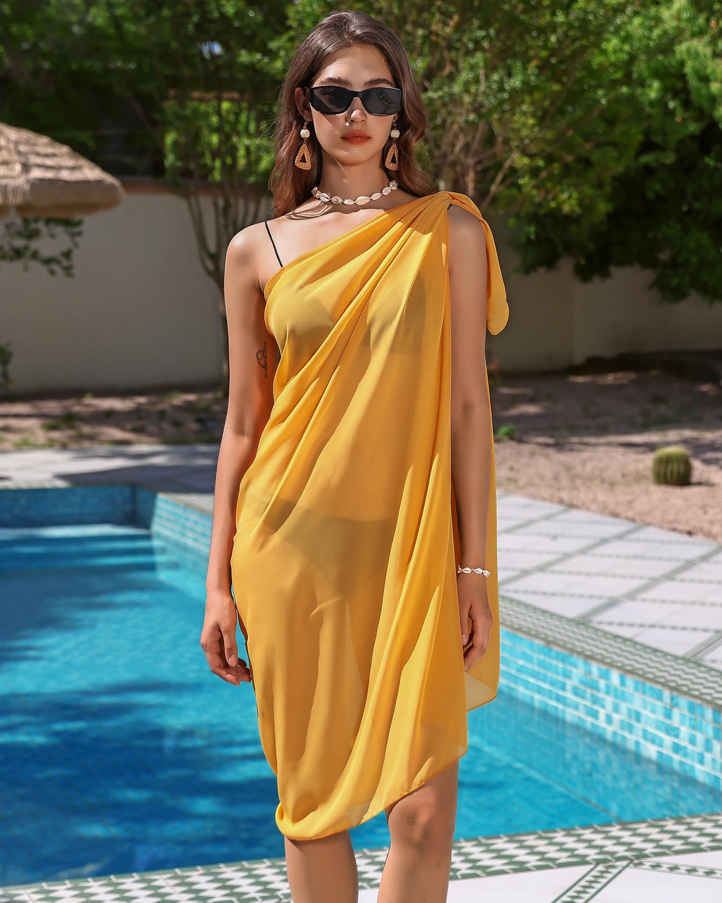 Eicolorte Womens Beach Cover Up Chiffon Sheer Bikini Beach Swimsuit Coverup Sarong Pareo Wraps for Women