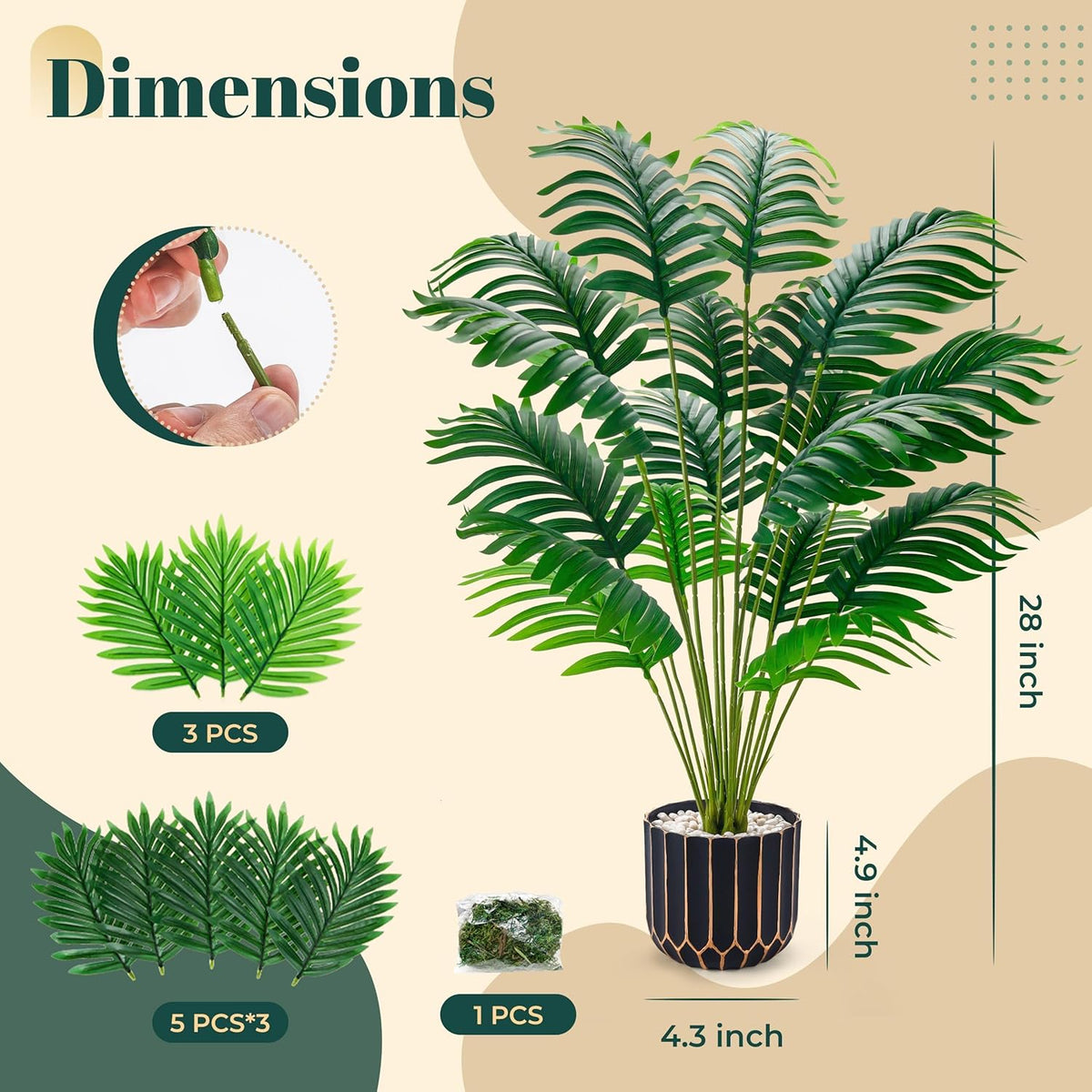 Der Rose 28" Fake Plants, Monstera Plant in Black Gold Pot for Home Decor