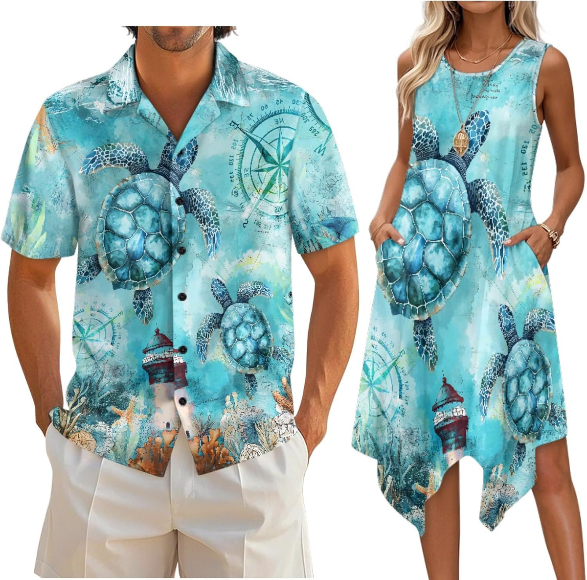 Couple Matching Outfit Hawaiian Men's Button Down Shirt Sleeveless Sundresses Dress Summer Dress for Women 2026