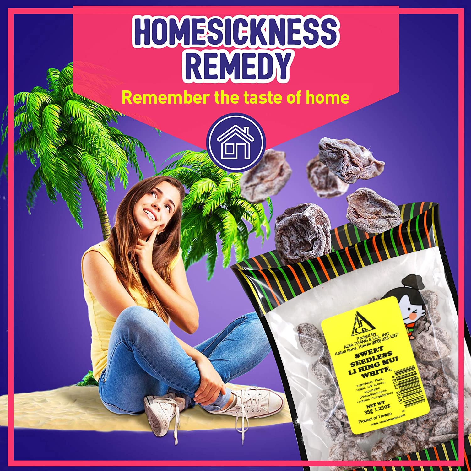 Sweet Seedless Li Hing Mui Crack Seed Plums | Hawaiian Favorite | Naturally Sweet Dried Asian Plum Candy | 1.25 Ounce - Hawaiian Flair