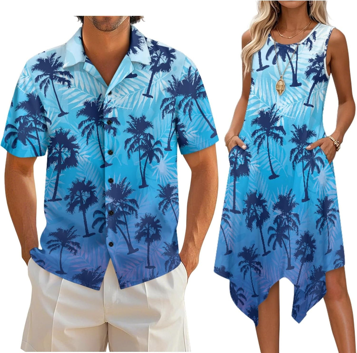 Couple Matching Outfit Hawaiian Men's Button Down Shirt Sleeveless Sundresses Dress Summer Dress for Women 2026