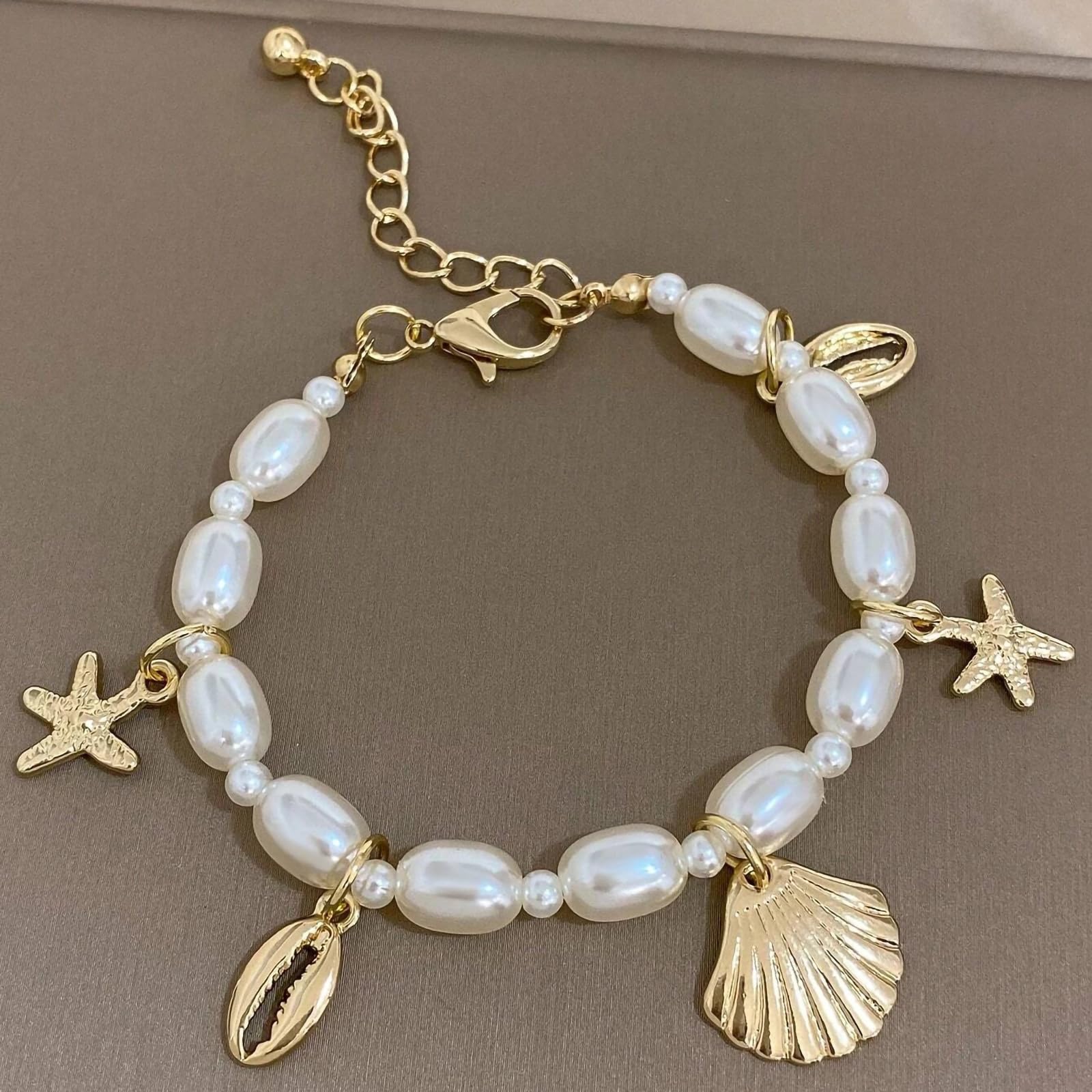 Shell Ankle Bracelet Set for Women, 14K Gold Boho Bead Adjustable Anklet, Hawaiian Beach Seashell Pearl Heart Starfish Conch Foot Jewelry Gifts - Hawaiian Flair