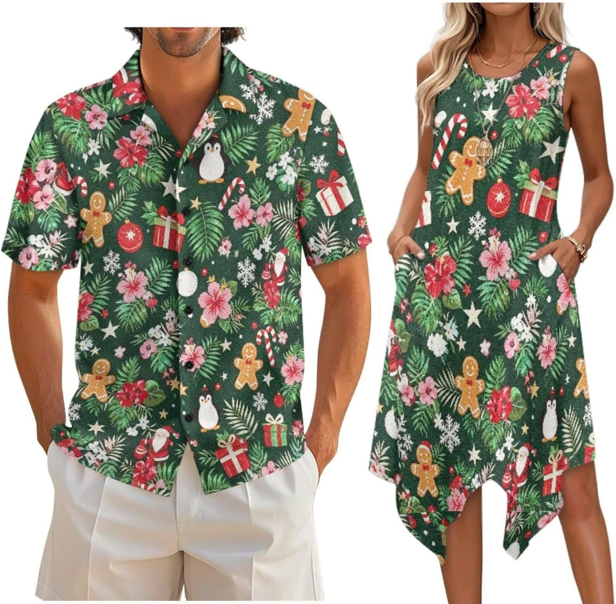 Couple Matching Outfit Hawaiian Men's Button Down Shirt Sleeveless Sundresses Dress Summer Dress for Women 2026
