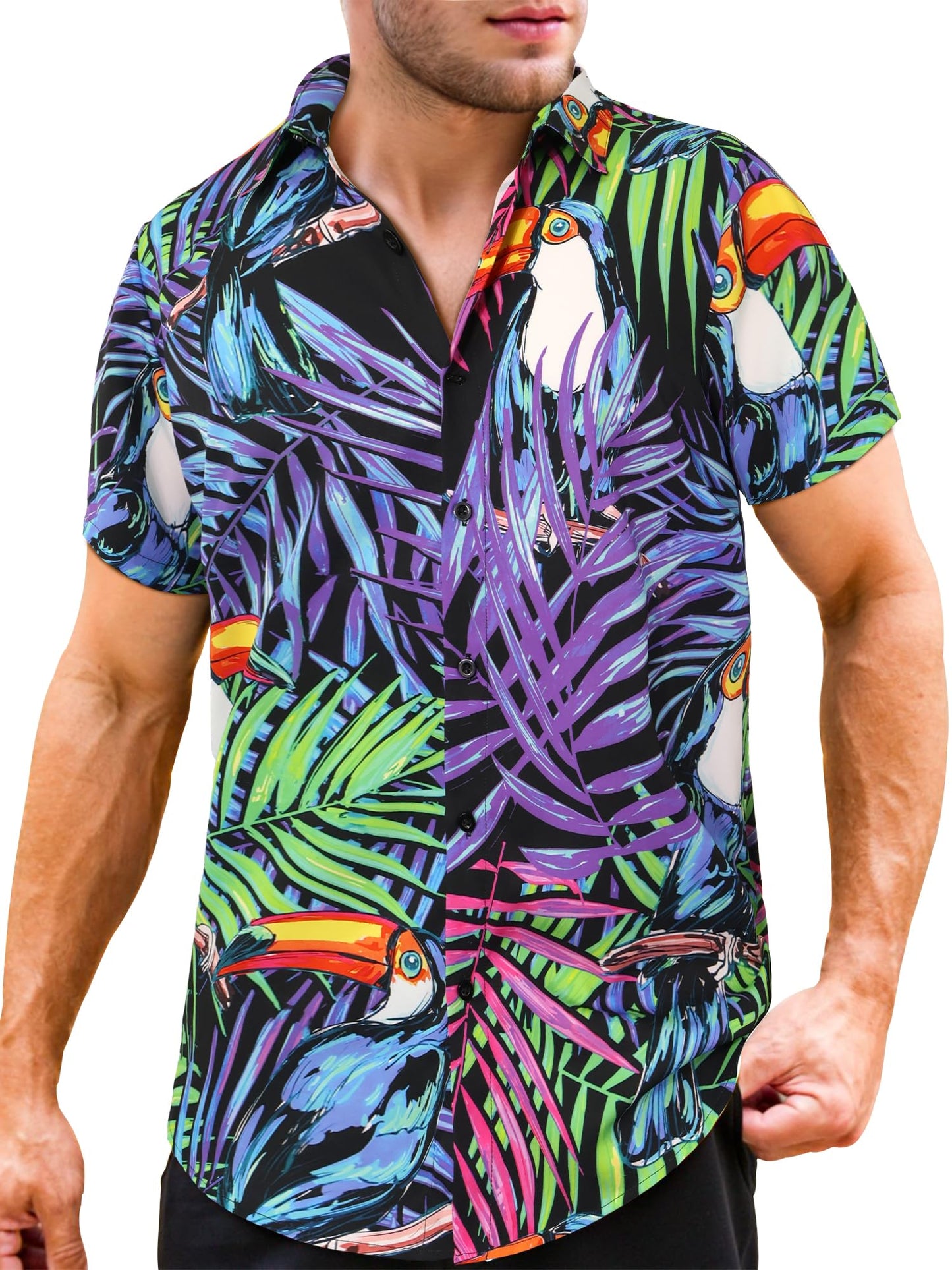 Comdecevis Men's Hawaiian Floral Shirts Short Sleeve Button Down Tropical Summer Beach Shirts - Hawaiian Flair
