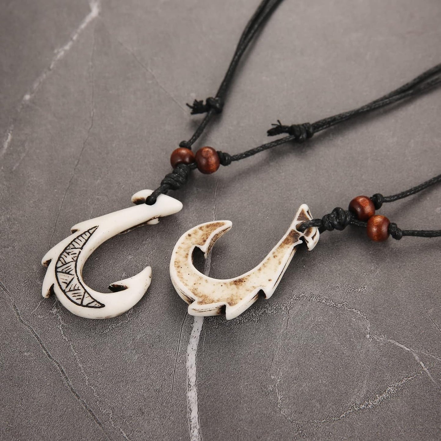 HZMAN Hawaiian Fish Hook Pendant Hemp Cord Chain - Maori Tribal Necklace