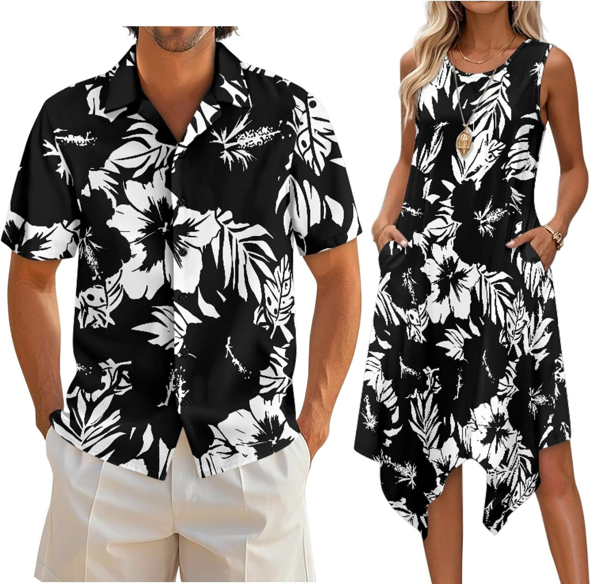 Couple Matching Outfit Hawaiian Men's Button Down Shirt Sleeveless Sundresses Dress Summer Dress for Women 2026