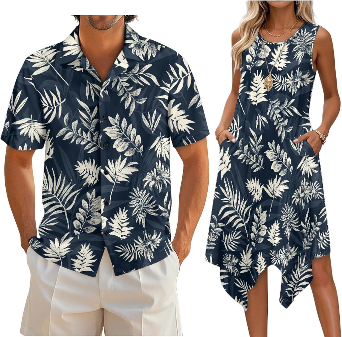 Couple Matching Outfit Hawaiian Men's Button Down Shirt Sleeveless Sundresses Dress Summer Dress for Women 2026