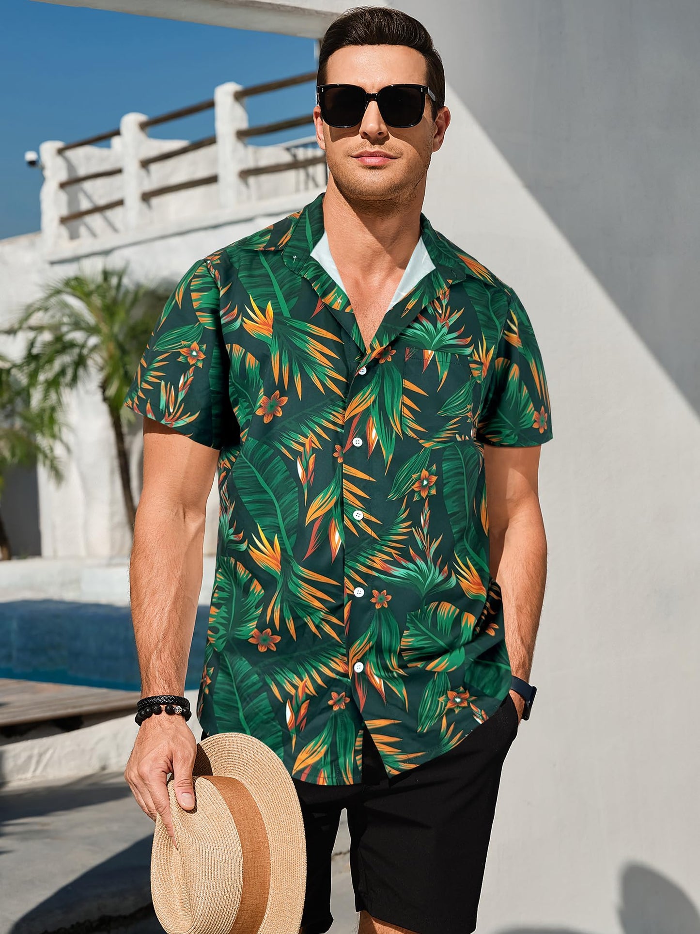 Comdecevis Men's Hawaiian Floral Shirts Short Sleeve Button Down Tropical Summer Beach Shirts - Hawaiian Flair